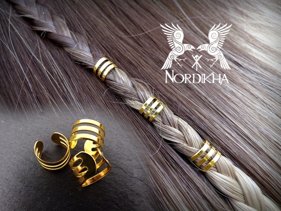 3 Viking Hair Beads Golden EASY Opening Viking Nordic Celtic