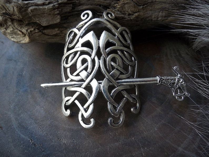 Viking hairstyle accessory silver-colored interlacing pattern VIKING hair brooch Celtic Nordic - Bar metal