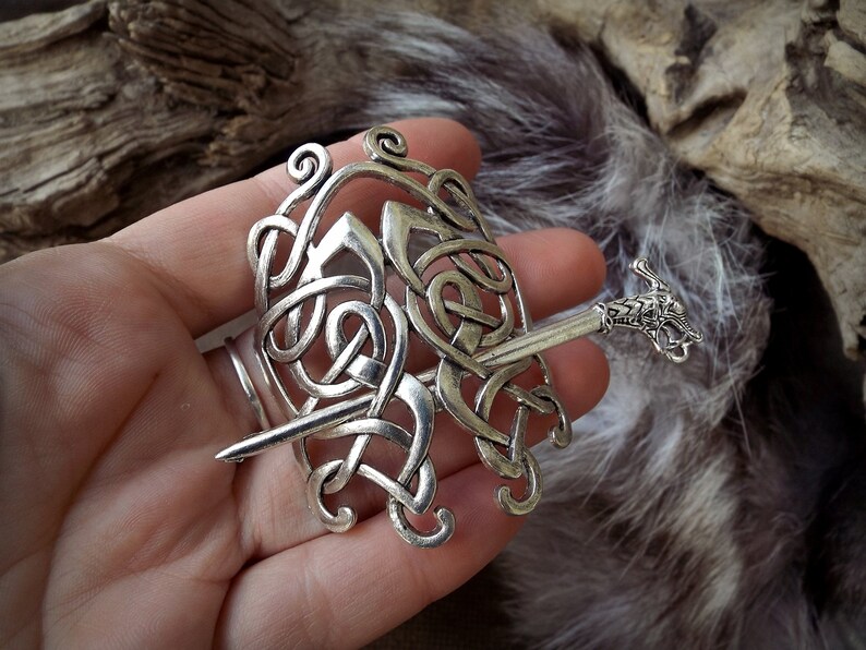 Viking hairstyle accessory silver-colored interlacing pattern VIKING hair brooch Celtic Nordic - Bar metal