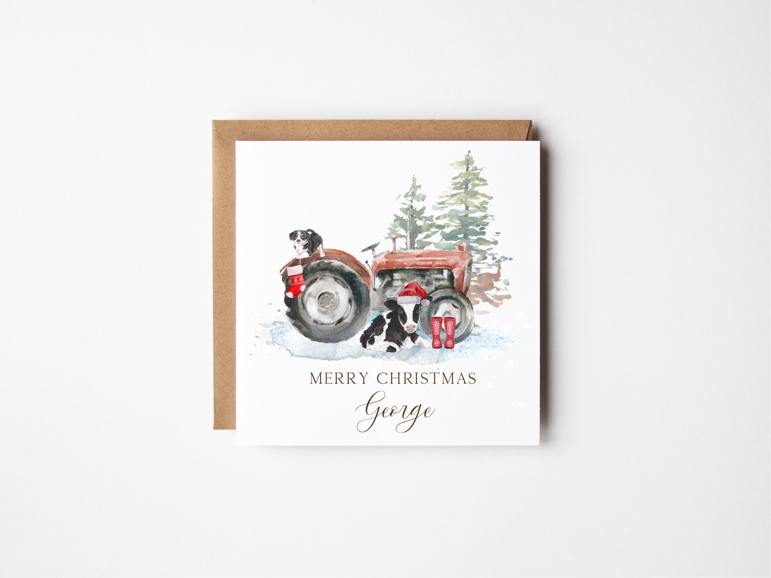 Farm Christmas Card / Tractor Christmas Card / Massey Ferguson / Animal Christmas Card