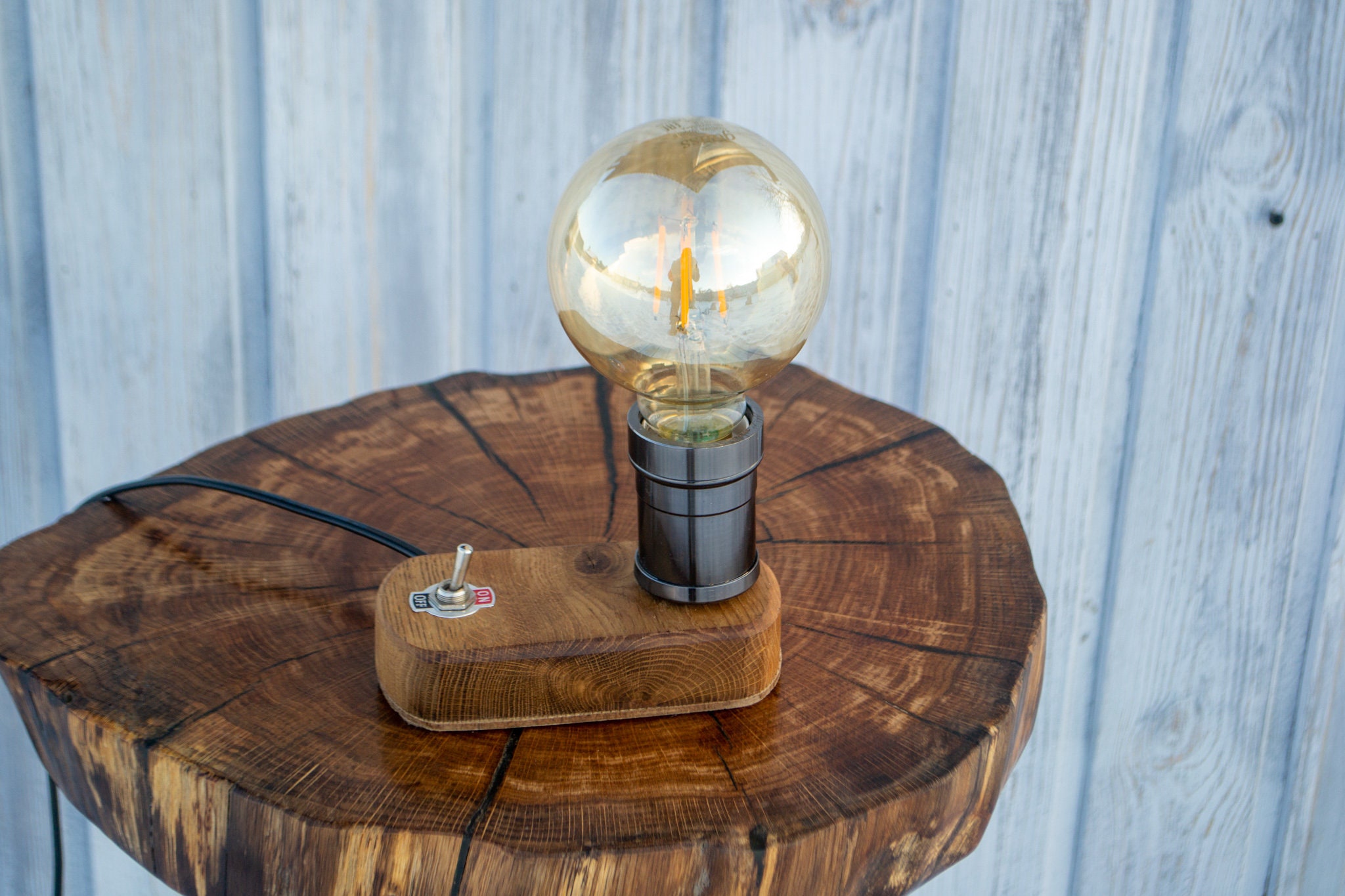 Holz Tischlampe Industrial Steampunk mit Edison Glühbirne | Etsy