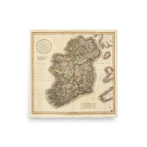 Carte vintage de l'Irlande, 1799 Cary, affiche rétro, comtés et provinces