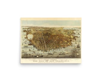1878年 サンフランシスコ湾 ヴィンテージ鳥瞰図ポスター