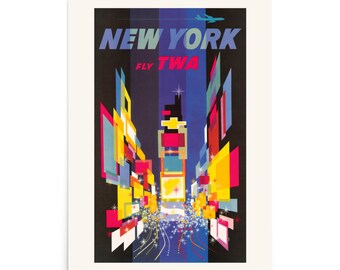 Vintage New York TWA Travel Poster Print Abstract Cubist - Etsy