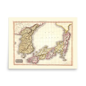 1809 Vintage kaart van Korea & Japan Retro Pinkerton Poster Print