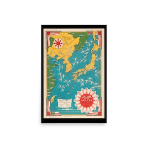 1943 Japan The Target WW2 Propaganda Map Vintage Retro Poster Print