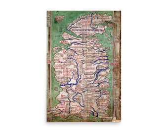 Britain 1250 Ancient Medieval Map Vintage Poster Print