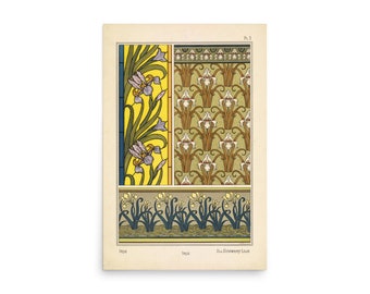 Retro Vintage Botanical Verneuil Art Nouveau Iris Flowers Pattern Poster Print