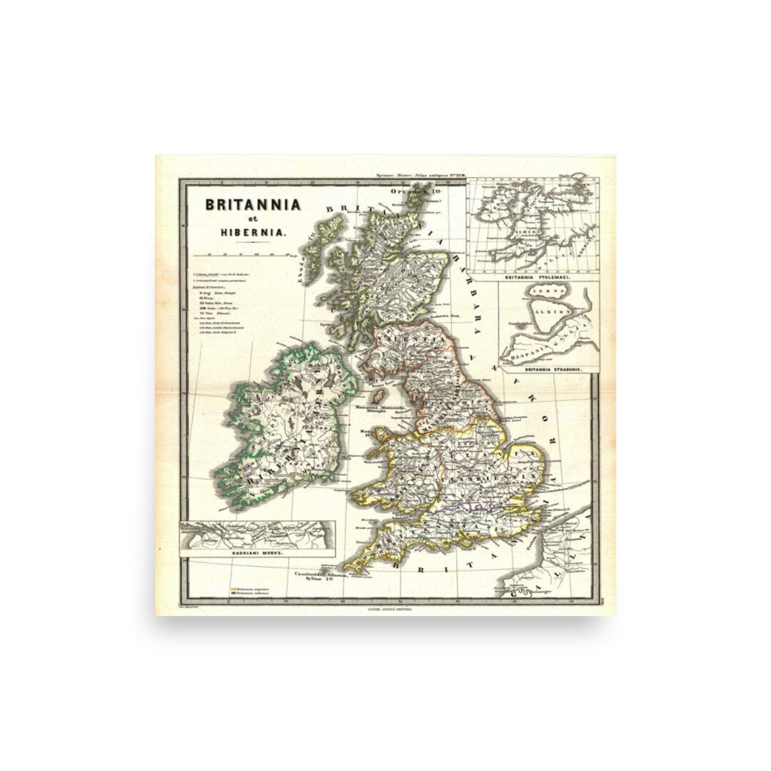 Vintage Map of Britannia and Hibernia 1865 Retro Square Roman Poster