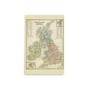 Vintage Karte von Großbritannien und Irland 1865 Retro Posterdruck