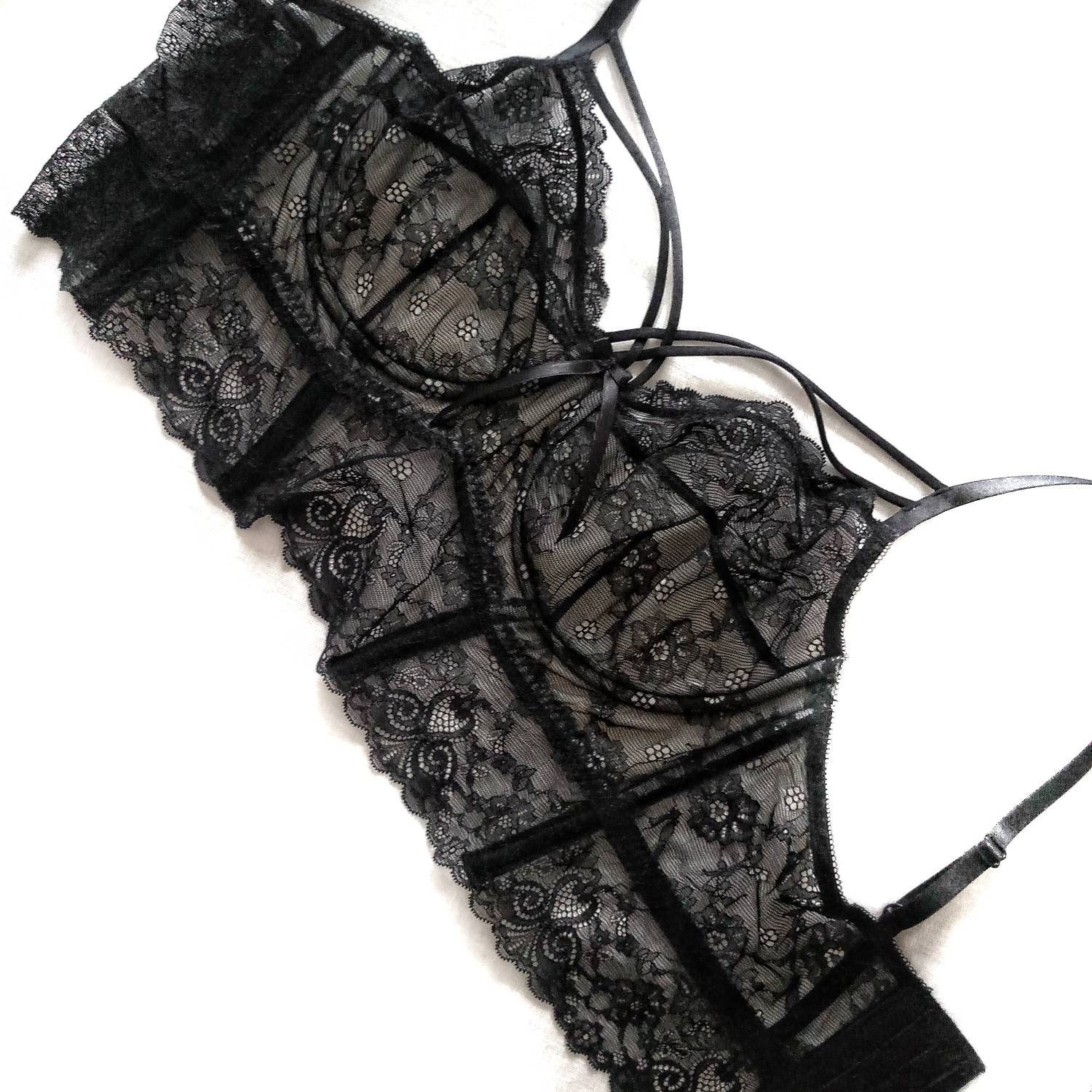 Elastic lace bustier and panties. A set of underwear. A gift Etsy