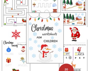 Hojas de trabajo navideñas para niños, libro de actividades para niños