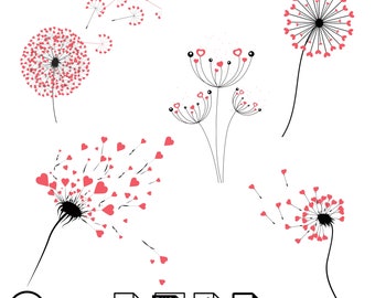 Paquete de Diente de León SvG, PNG, PDF, JPG - Descarga instantánea, Clipart floral, Silueta, Diseño de San Valentín, Gráfico de flores silvestres