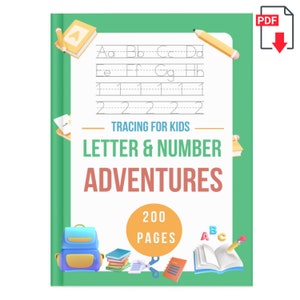 Aventuras de letras y números: calco para niños I Hoja de trabajo preescolar 200 páginas