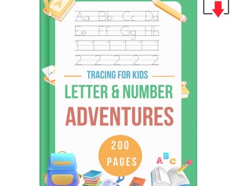 Aventuras de letras y números: calco para niños I Hoja de trabajo preescolar 200 páginas