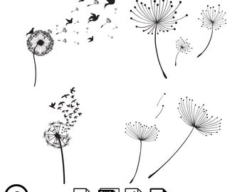 Paquete Diente de León SvG, PNG, PDF, JPG - Descarga instantánea, Imágenes Prediseñadas florales, Silueta, Diseño del Día de San Valentín, Gráfico de flores silvestres