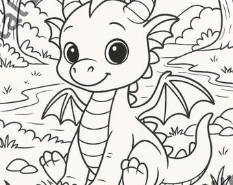 Páginas para colorear para niños: 36 dragones bebés: adorables criaturas fantásticas / Descarga digital en PDF / Páginas para colorear imprimibles para niños de 3 a 8 años