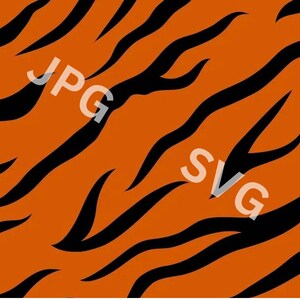 May include: Orange background with black tiger stripes. The image has the text "JPG SVG" in white across the image. The design is a repeating pattern, suitable for various applications.