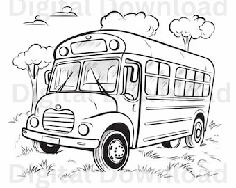 60+ School Bus Coloring Pages for Kids & Adults | Fun Transportation Theme | Printable PDF | 8.5x11 Inches, digital, digital file, download