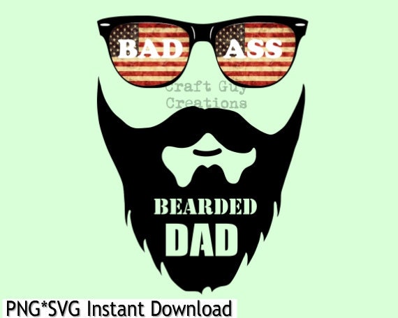 Download Bad Ass Bearded Dad American Flag Glasses Funny Fathers Day Etsy
