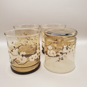 4 - 10 oz Smoky, white blossoms hi-ball glasses
