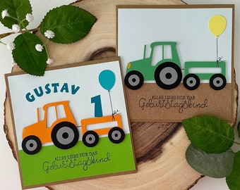 Personalisierte Geburtstagskarte mit einem Traktor Glückwunschkarte für Kinder Name + Alter