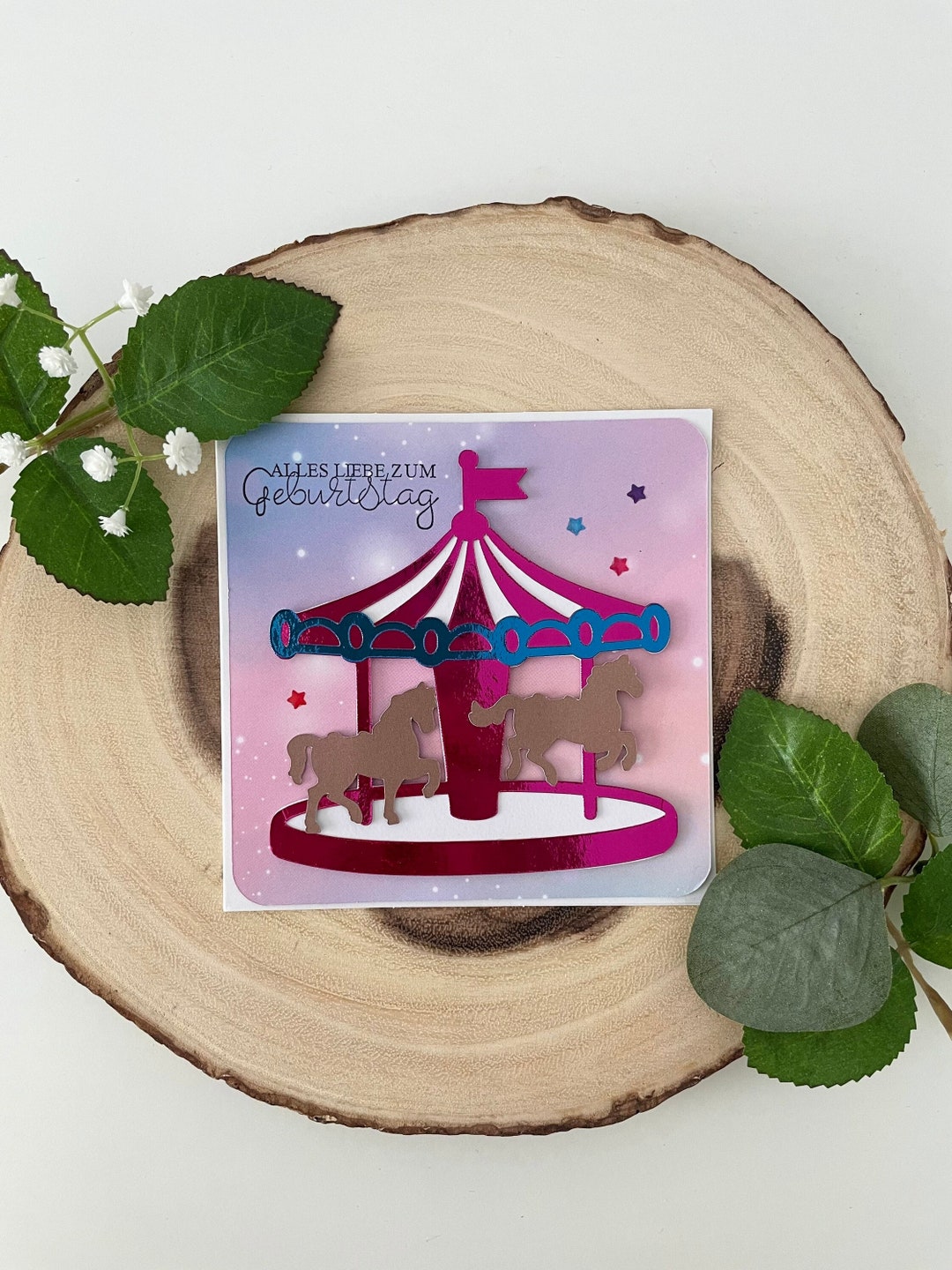 Glückwunschkarte Zum Geburtstag Karussell PINK Mit Pferden Etsy