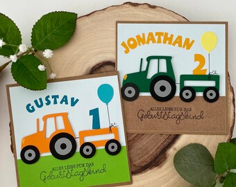 Personalisierte Geburtstagskarte mit einem Traktor Glückwunschkarte für Kinder Name + Alter