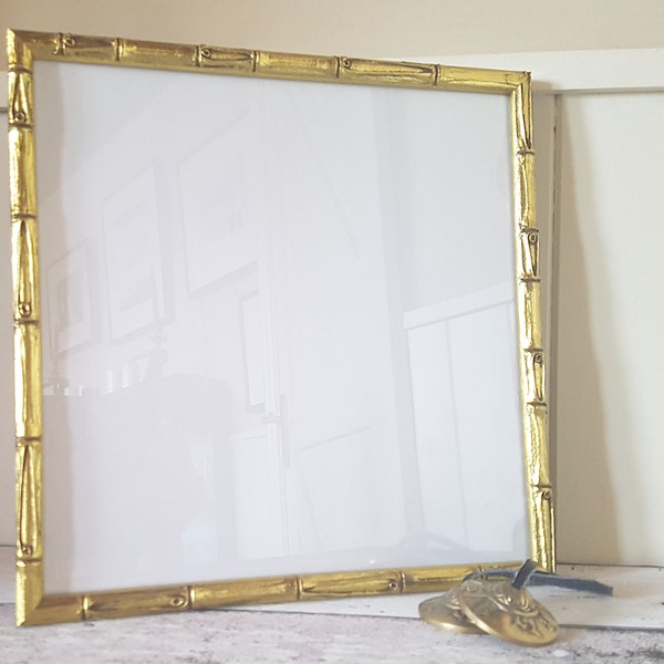Gold Bamboo frame for 10 x 10 image (approx 25 x 25cm) with real glass. Freestanding or wall mounted, Perfect for a square image, tiki decor