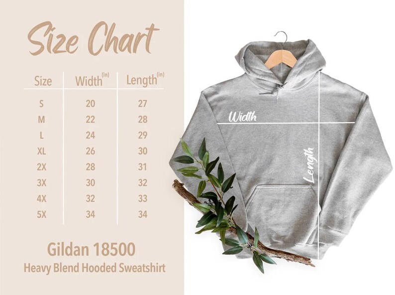 the size chart for a hoodie sweatshirt