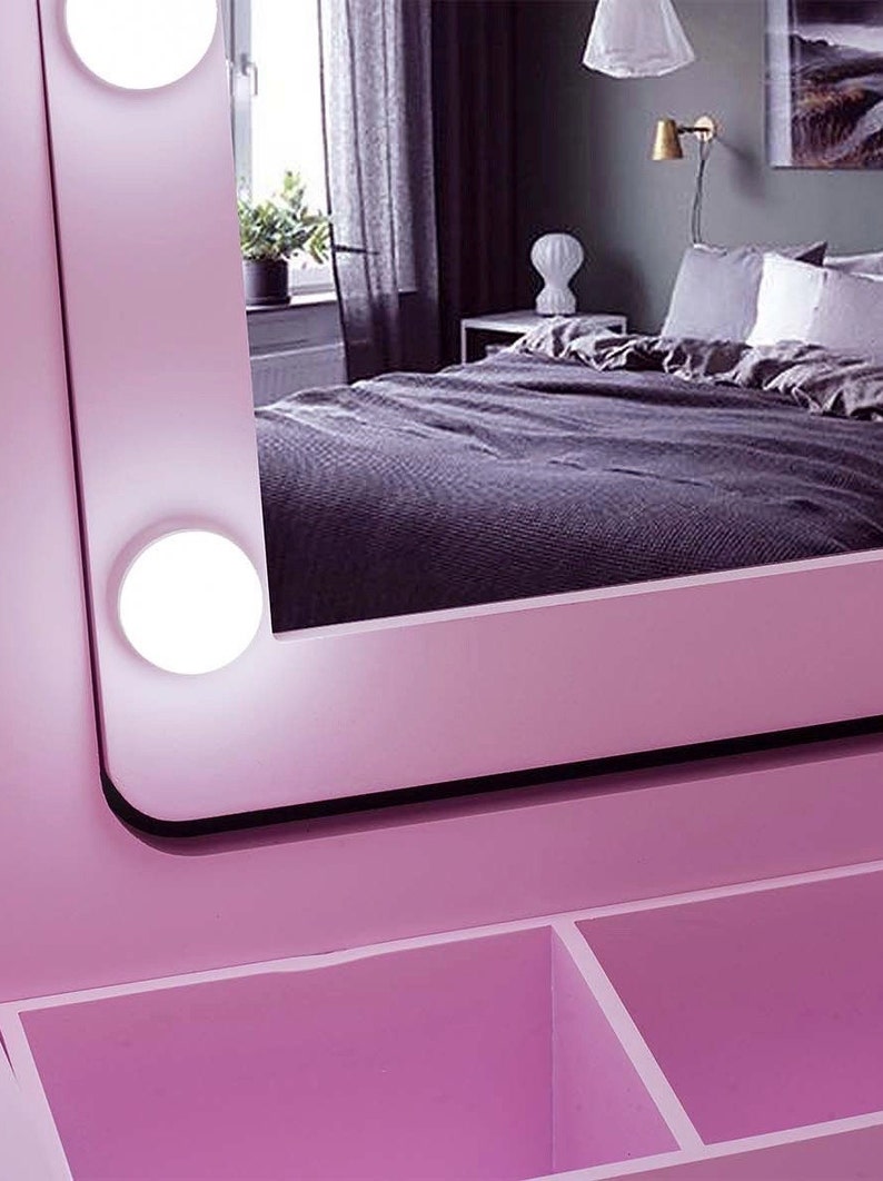 Pink Dressing Table Led Mirror & Stool Set 5 Drawer Etsy UK