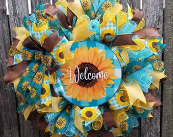 Welcome Sunflower Wreath, Sunflower Wreath, Fall Wreath, Autumn Wreath, Front Door Wreath, Everyday Wreath, Entryway Wreath, Country Wreath