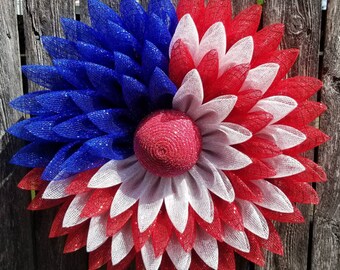 Patriotric Sunflower Wreath, Patriotric Wreath, Sunflower Wreath, Flower Wreath, Front Door Wreath, Entryway Door, Country Wreath, Wreath