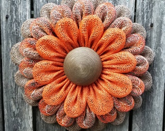 Fall Poly Burlap Flower Wreath, Fall Wreath, Autumn Wreath, Front Door Wreath, Entryway Decor, Flower Wreath, Fall Decor, Country Wreath