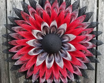 Red, White & Black Plaid Wreath, Sunflower Wreath, Everyday Wreath, Flower Wreath, Country Wreath, Plaid Wreath, Entryway Decor, Front Door