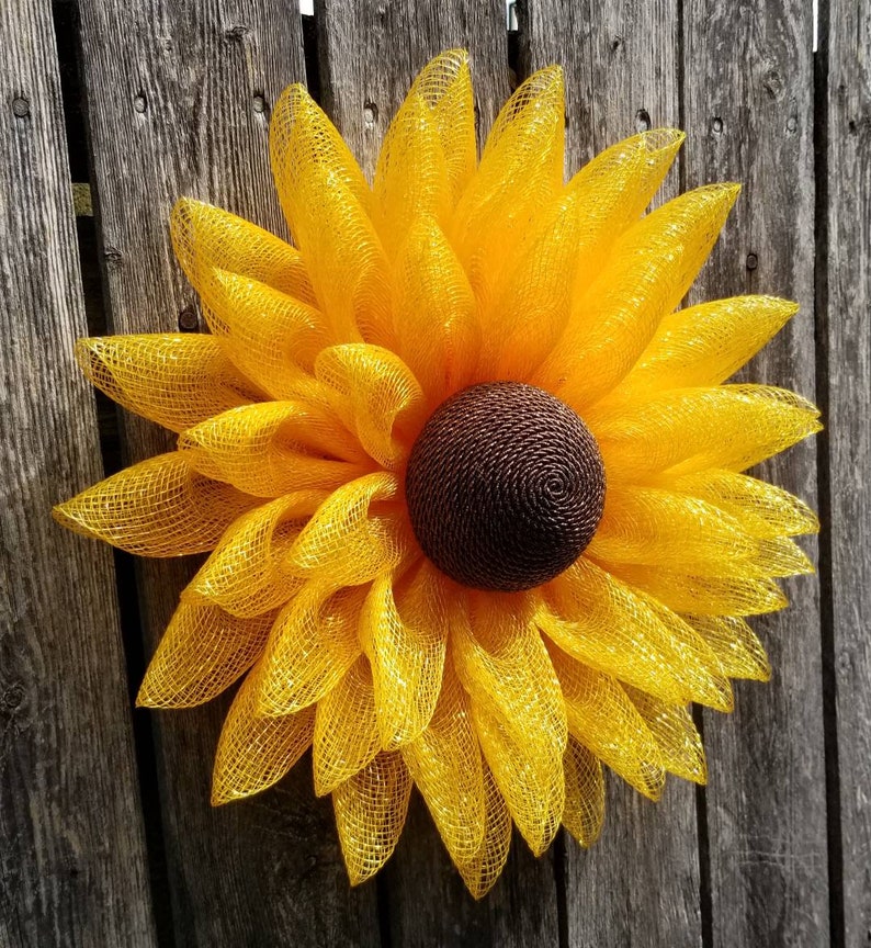 Sunflower Wreath, Sunflower, Summer Wreath, Fall Wreath, Summer Deco, Autumn Wreath, Poly Deco Mesh, Deco Mesh Wreath, Country Wreath image 4