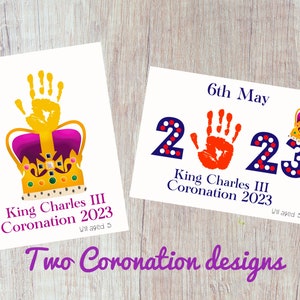 King Charles Coronation handprint art, coronation craft, royal art, baby, child print, coronation keepsake, kids art, crown print