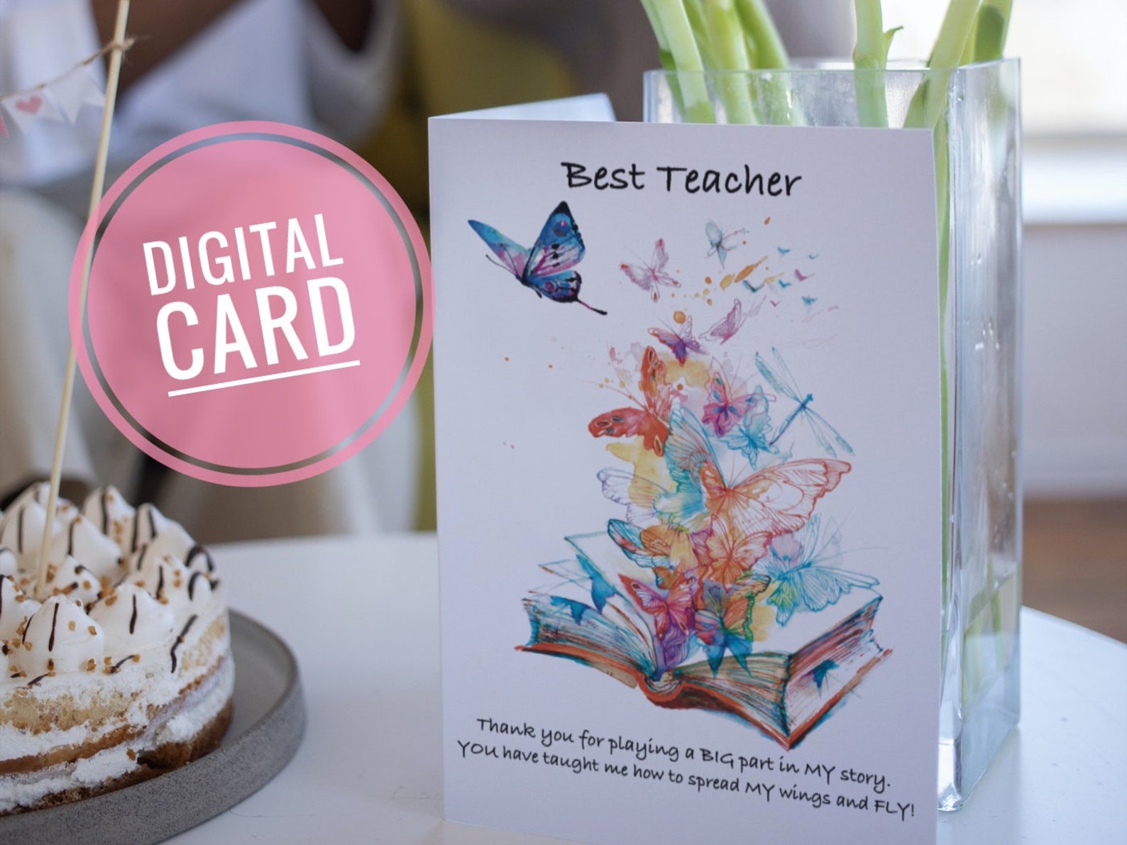 Teacher Card Printable, Teacher Card, Butterfly Thank You, Book Card ...