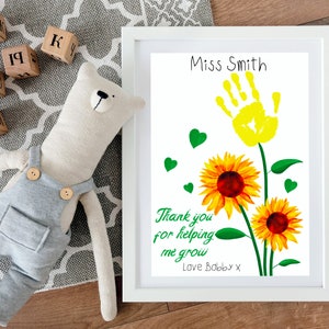 Gracias maestro, mejor regalo de maestro, ayudándome a crecer regalo, huella de girasol, regalo de maestro de fin de año, regalo de maestro de guardería, regalo de ta