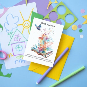 Carte de professeur imprimable, carte de professeur, merci papillon, carte de livre, carte de meilleur professeur, professeur de crèche, professeur de garderie, professeur de primaire