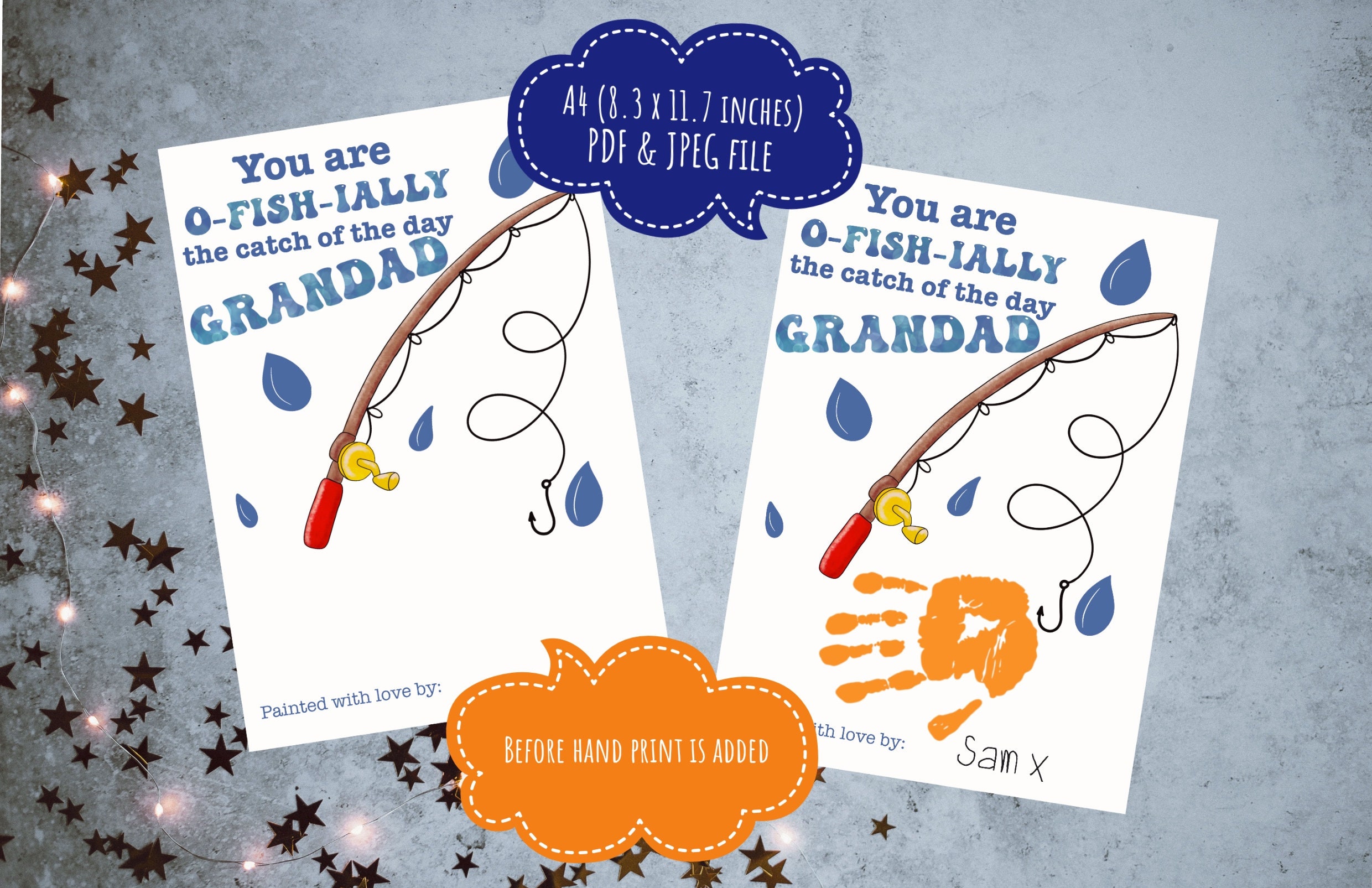 Grandad Catch of the Day Handprint, Fish Handprint Art, Personalised Print, Baby, Child Print