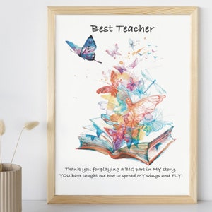 Thank You Teacher Print: Butterfly Art, End of Year Gift (Digital Download)