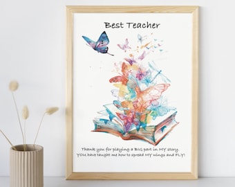 Thank You Teacher Print: Butterfly Art, End of Year Gift (Digital Download)