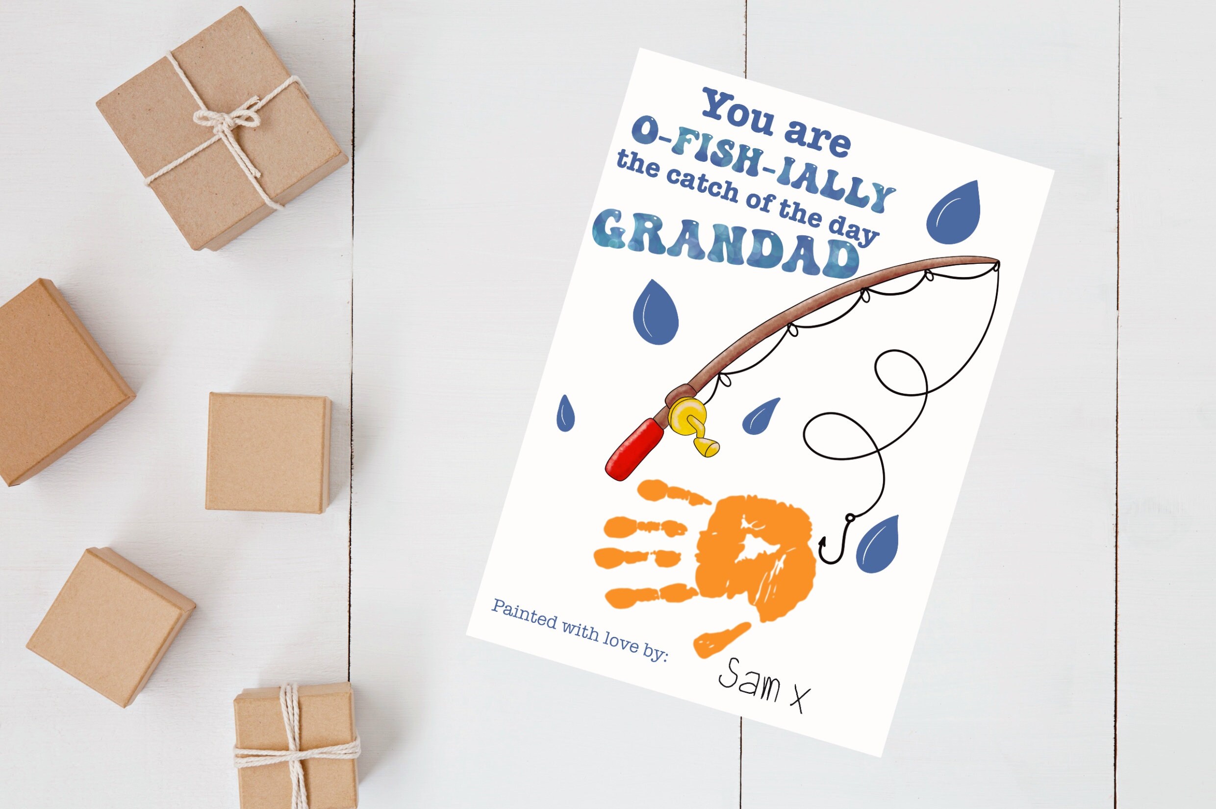 Grandad Catch of the Day Handprint, Fish Handprint Art, Personalised Print, Baby, Child Print