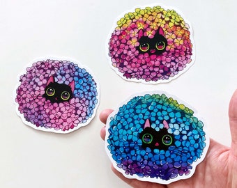 Hydrangea Kitties Set of 3 Large Stickers