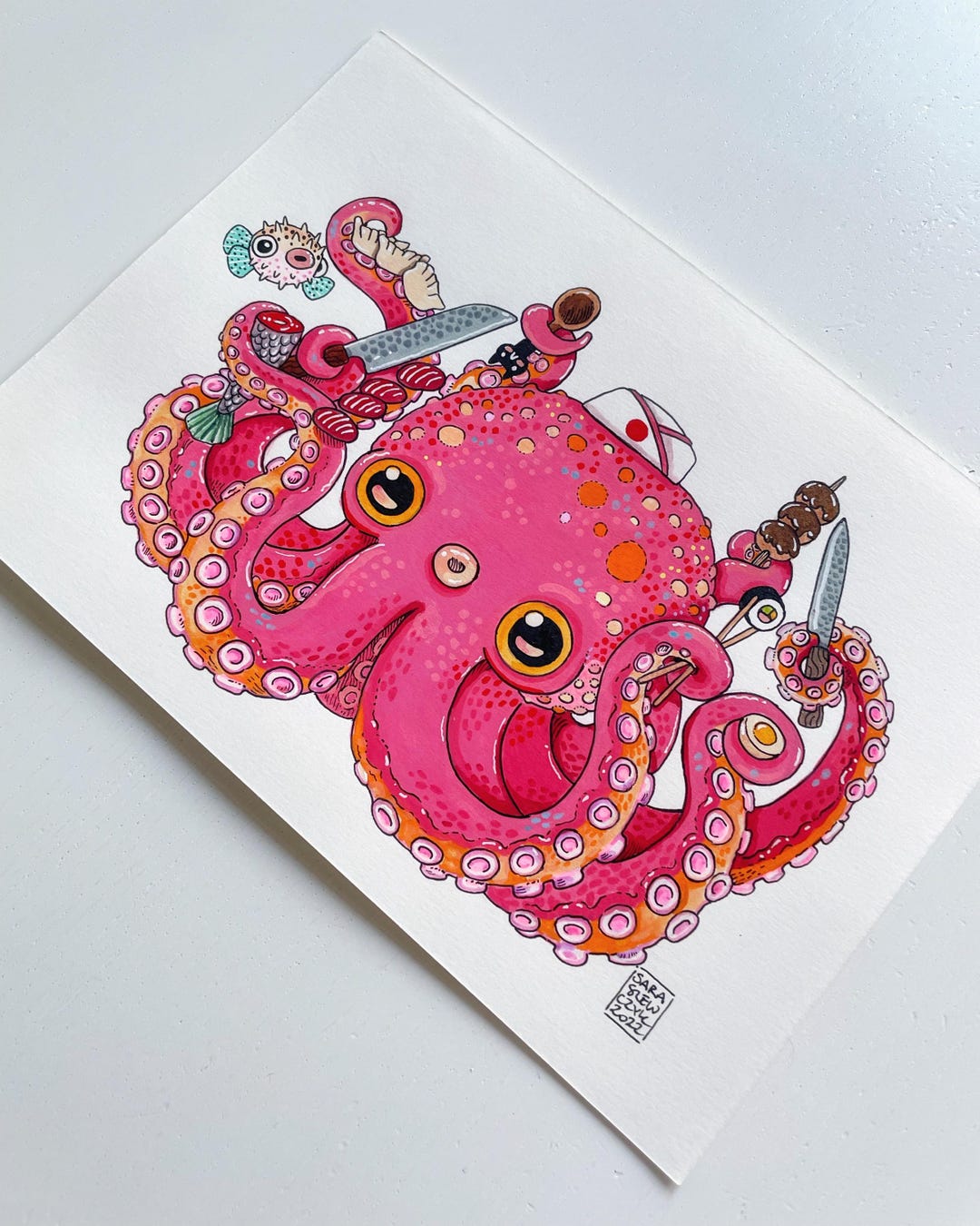 Octopus Stackable Markers Pink Octopus Chef Illustration – Whimsical Sea Life Art, Acrylic ...