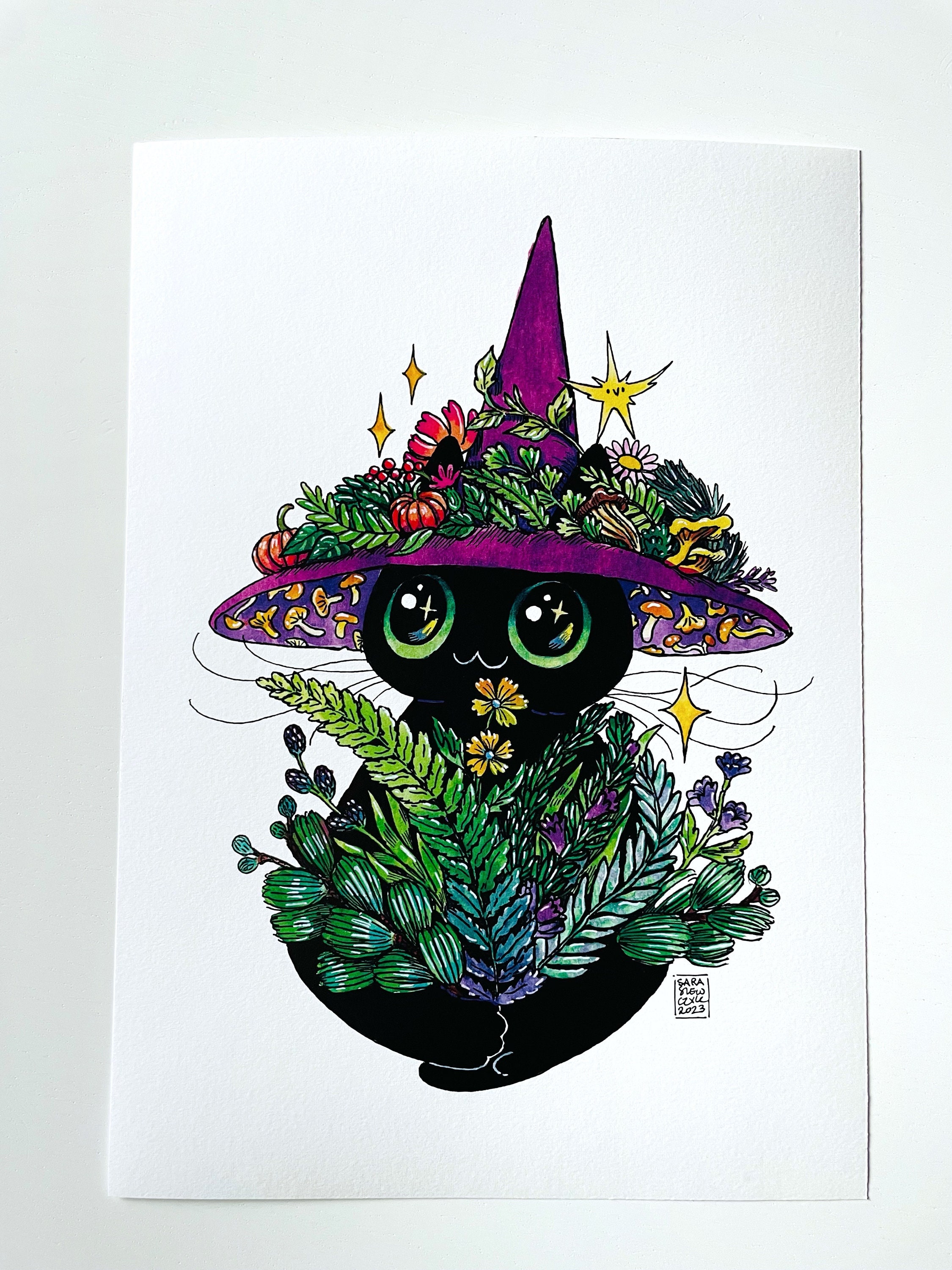 Festive Witch Cat Art Print - Etsy