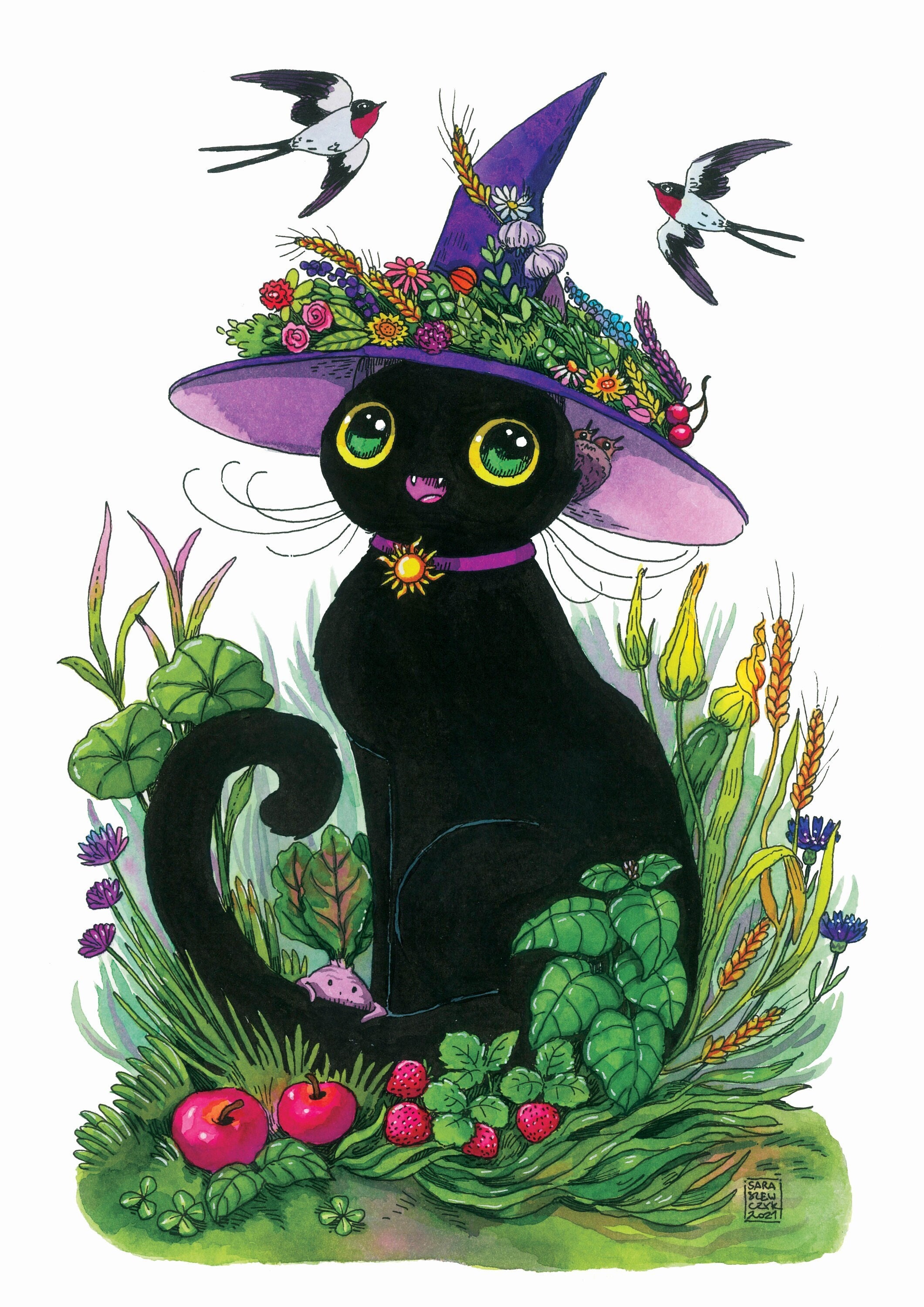 Summer Witch Cat Art Print pic