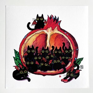 Impressão artística de gatos diabólicos de romã