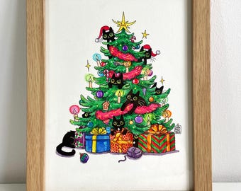 A Very Marry Catsmas | Original Watercolor Painting on Paper